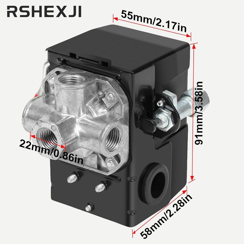 RSHEXJI Air Compressor Pressure Switch FB10-4H, 4 Port 1/4" NPT, 95-120 PSI Pressure Control Switch for Air Compressor Parts Replacement, Central Pneumatic, Husky, Campbell Hausfeld Compatible - Image 2